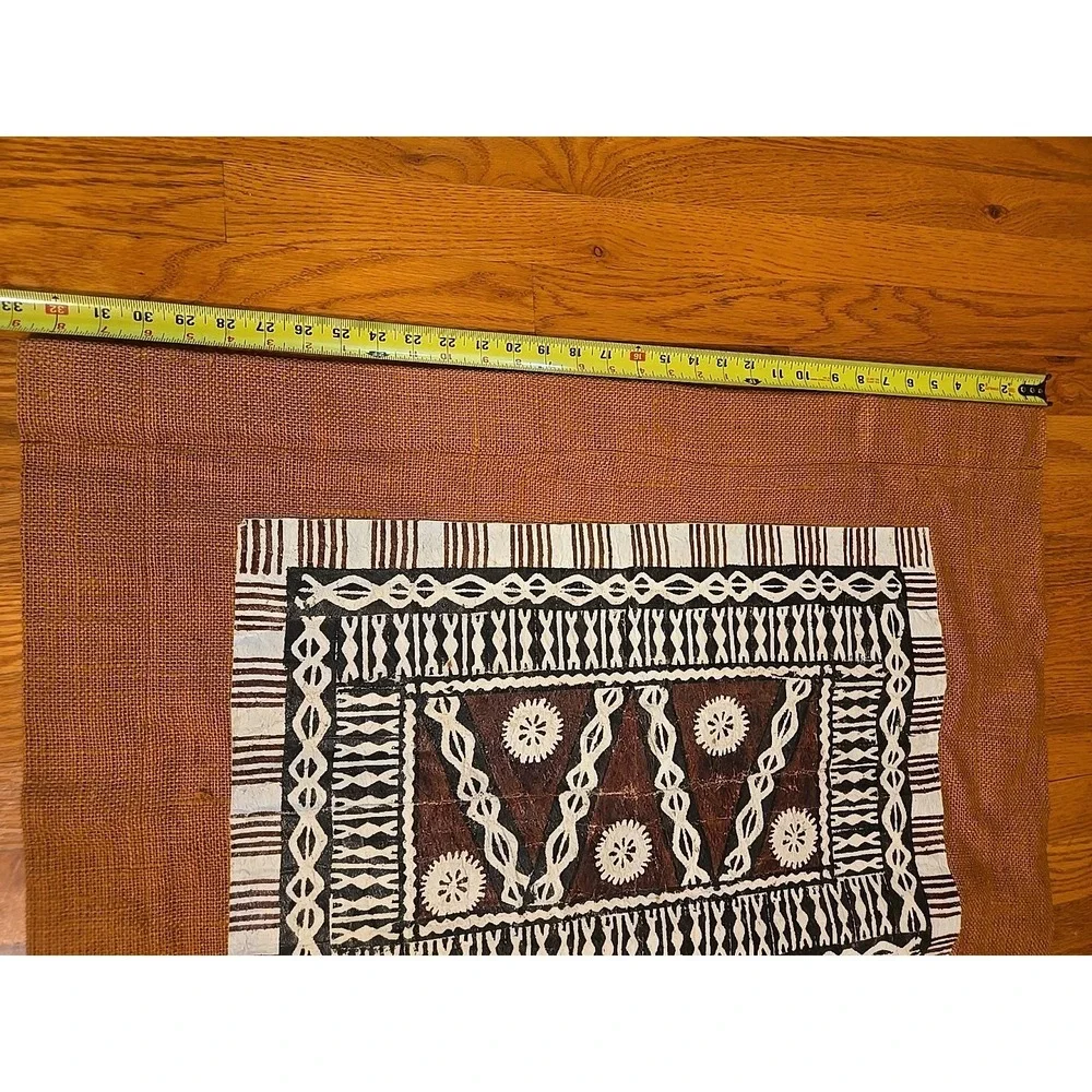 Vtg Handmade FIJI Intricate Tonga Bark Tapa Cloth Design On Burlap Backing